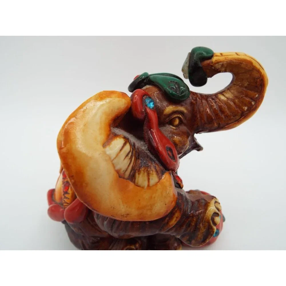 Mexican Folk Art Lucky Elephant Figurine Mayan Aztec Stones